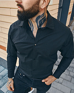Сорочка чоловіча класична чорна в горох чоловічі стильні сорочки з довгим рукавом на ґудзиках