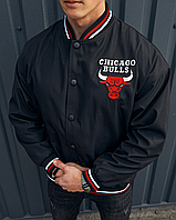 Чоловічий чорний Бомбер Чикаго-Буллз американський стильний повсякденний з нашивками молодіжний модний