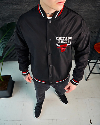 Чоловічий чорний Бомбер Чикаго-Буллз американський стильний повсякденний з нашивками молодіжний модний, фото 3