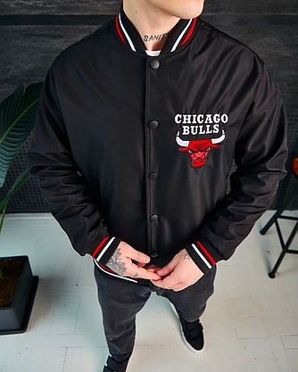 Чоловічий чорний Бомбер Чикаго-Буллз американський стильний повсякденний з нашивками молодіжний модний, фото 2