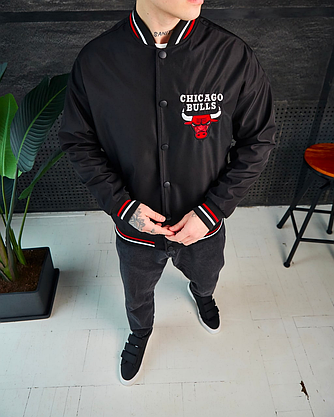 Чоловічий чорний Бомбер Чикаго-Буллз американський стильний повсякденний з нашивками молодіжний модний, фото 4