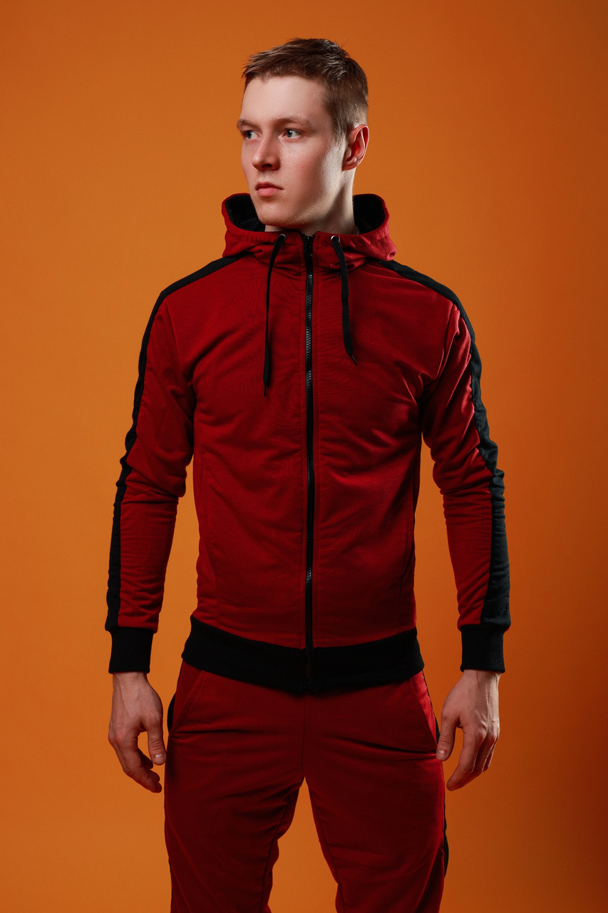 Чоловічий спортивний костюм весняно-осінній бордовий, костюми чоловічі повсякденні худі та штани