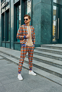 Спортивний костюм чоловічий картатий Джентльмен весняний осінній літній жовтогарячий модний костюм тренер на хлопця