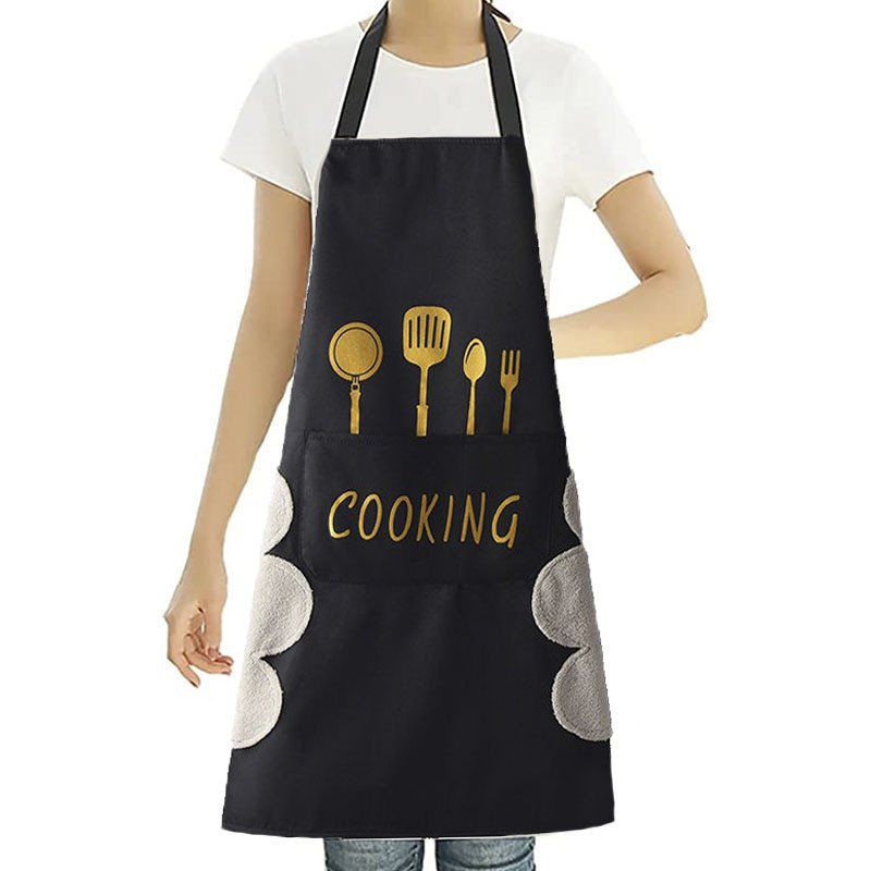 Фартух/передник для кухні з 2 кишенями та махровими нашивками COOKING чорний (LB-70945)