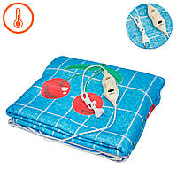 Електропростирадло двоспальне Electric Blanket 86W 150х115см Синя з вишнями простиня з підігрівом