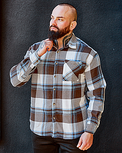 Сорочка чоловіча в карту тепла модна для хлопця, чоловічі сорочки повсякденні на байці з начосом кашемірові