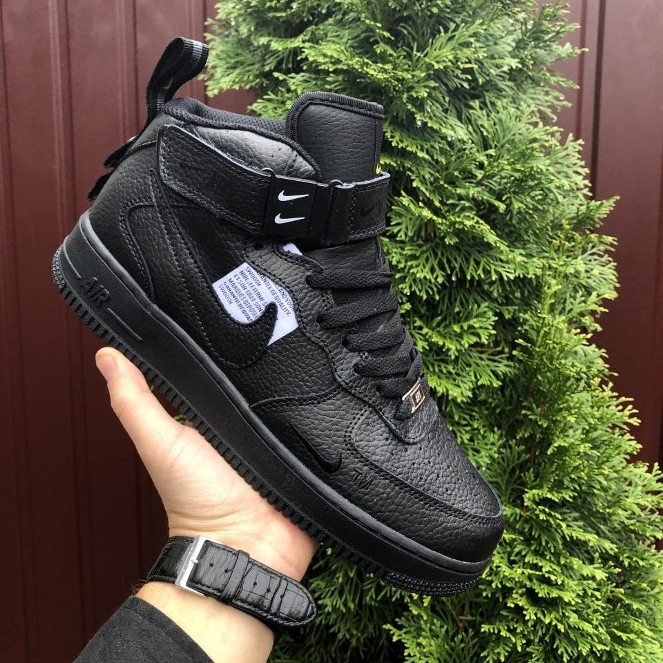 Чоловічі кросівки Nike Air Force шкіряні осінні повсякденні чорні