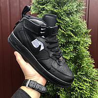 Мужские кроссовки Nike Air Force кожаные осенние повседневные черные 43