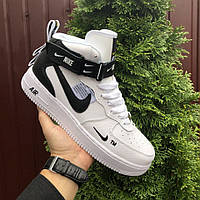 Мужские кроссовки Nike Air Force кожаные демисезонные на липучке белые черные 45-28.5 см