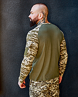 Лонгслив пиксельный для мужчин с карманами на рукаве мужская кофта камуфляжная пиксельная с круглым вырезом