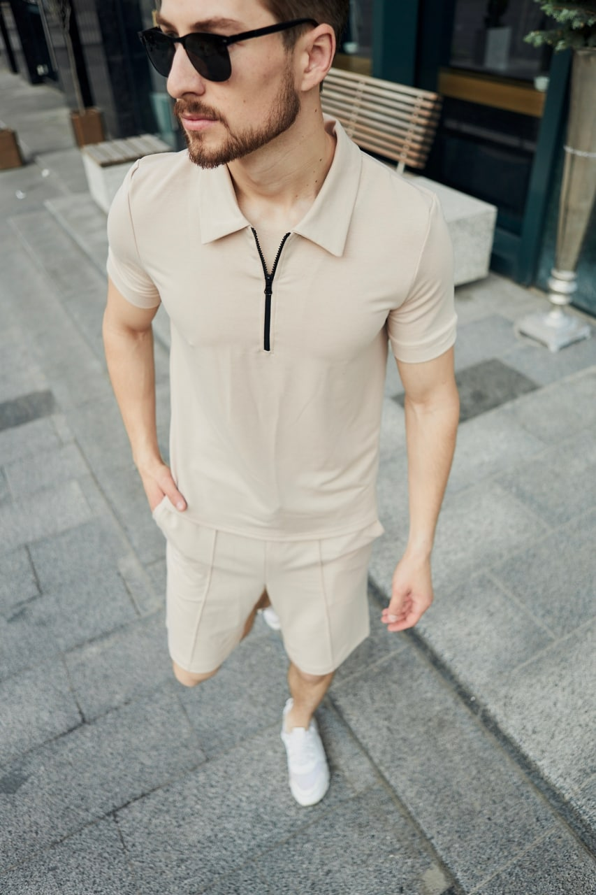 Чоловічий спортивний костюм літній легкий на хлопця комплект Бос бежевий, чоловічі літні модні комплекти