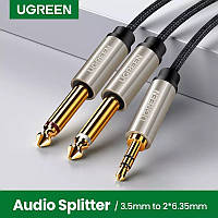 Аудио кабель сплиттер 3.5 mm to 2 х 6.35mm F/M (2pin) для микшера, усилителя, колонок Ugreen AV126 Black (1-2m