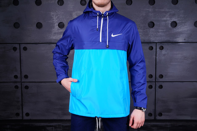 Чоловічий весняний анорак Nike вітровка синьо-блакитного кольору, чоловічі вітровки спортивні легкі з капюшоном на, фото 1