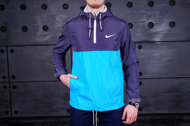 Чоловічий анорак Nike весняно осінній вітровка сіро-блакитного кольору, чоловічі вітровки спортивні з капюшоном, фото 1
