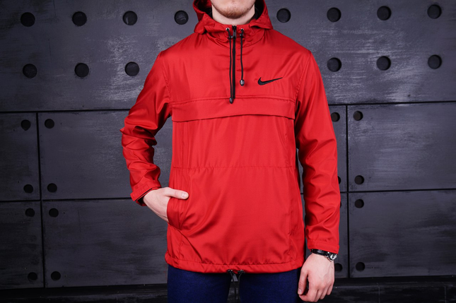 Чоловічий анорак Nike весняно осінні вітровка червона, чоловічі вітровки на блискавці спортивні з капюшоном модні, фото 1
