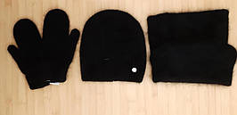 Комплект - трійка ангорова ODYSSEY - шапка жіноча + бафф Танго + рукавиці зимові теплий чорний