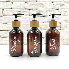 Набір дозаторів для ванної "Реймс" 300 мл коричневий пластик, дерево (3 шт.) укр