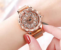 Женские часы Flower Diamond с вращающимся циферблатом золотые