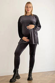Костюм для вагітних графітовий з кофтою oversize та звуженими лосинами гіпоалергенний велюр, 5473154-4-Г
