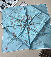 Шелковый платок Грация things 90*90 см голубой ручная обработка края
