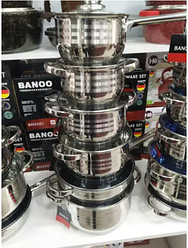 Набір посуду 12 предметів Banoo BN-5001 з неіржавіючої сталі та багатошаровим дном комплект каструль для дому