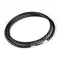 Плетеный кожаный шнурок премиум LN-1001-4-60 со стальной застежкой (Толщина: 4мм Длина: 60см)