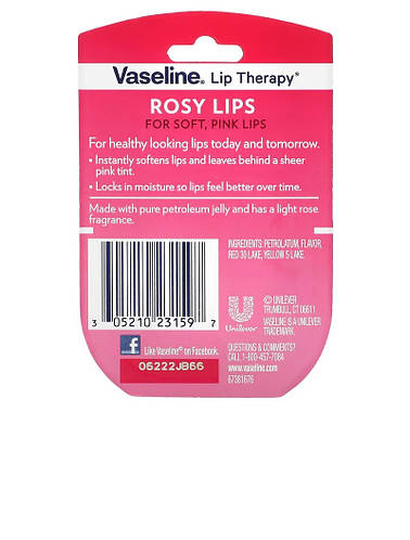 Vaseline, Бальзам для губ Lip Therapy, «Розовые губы», 7 г (VSL-23159 ...