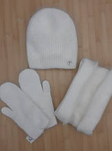 Комплект - трійка ангорова ODYSSEY - шапка жіноча ,  бафф ,  рукавиці зимові теплий молочний