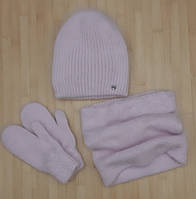 Ангоровый комплект - тройка ODYSSEY - шапка женская , бафф , варежки зимние теплый роуз