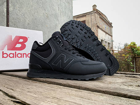 Чоловічі зимові кросівки з хутром New Balance 574 Full Black чорні водонепроникні, фото 1