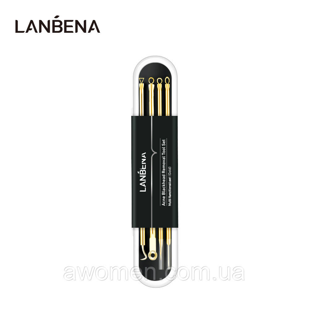 Набір інструментів Lanbena для видалення акне, вугрів 4 штуки у футлярі (Gold), фото 1