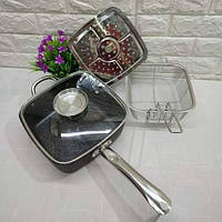 Сковорода-сотейник-фритюрница с антипригарным мраморным покрытием и с крышкой 24 см, Съемная ручка