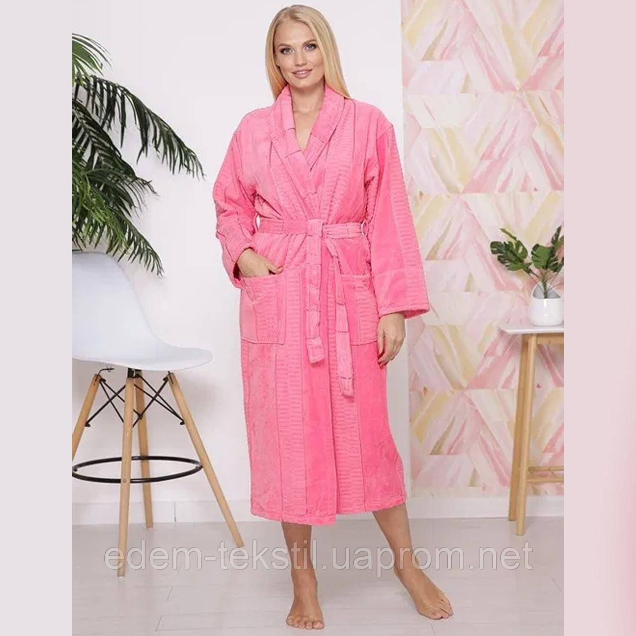 Халат женский длинный на запах велюровый 10818, Коралловый, 2XL (ID ...
