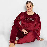 Велюровый женский костюм для дома Pijamoni 4220-3, Бордовый, 5XL