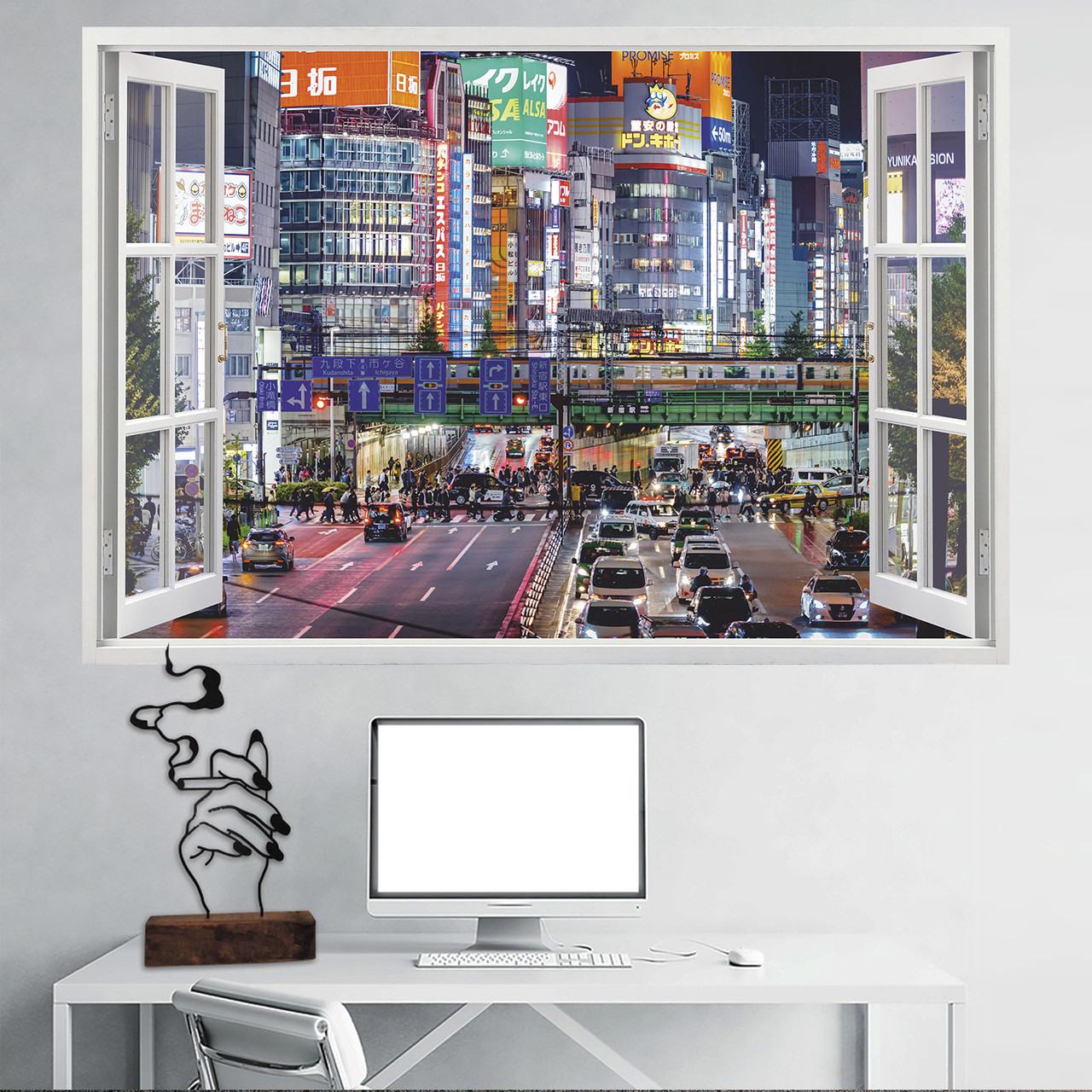 Інтер'єрна наклейка на стіну Вікно Токіо Oracal розмір 96х66см