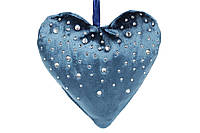 Подвесной бархатный декор со стразами Сердце, 13см, цвет - ночной синий