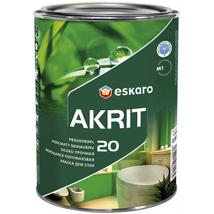 Eskaro Akrit 20, вологостійка фарба для стін, що миється, напівматова біла, 0,95л, фото 2