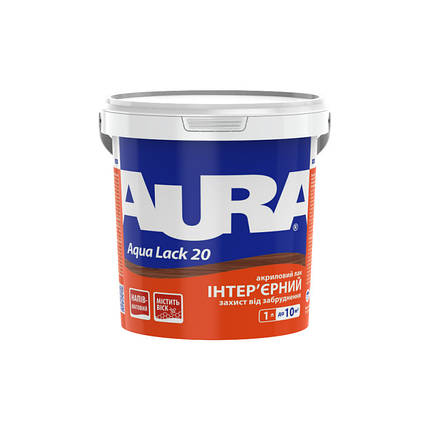 Лак для стін акриловий AURA Aqua Lack 20, напівматовий, 1л, фото 2