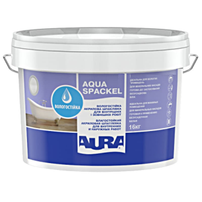 Aura Luxpro Aqua Spackel, вологостійка шпаклівка полімерна для внутрішніх і фасадних робіт, 16кг