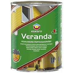 Eskaro Veranda, фасадна фарба для дерев’яних будинків на водній основі, TR (прозора база), 0,9л