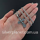 Срібна цепочка чоловіча з хрестиком чоловіча бісмарк. Ажурний срібний хрестик освячений і ланцюжок 925. 55 см, фото 3