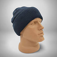 Зимняя шапка на флисе Темно-синяя / Мужская тактическая шапка на зиму / Теплая вязаная шапка для военных