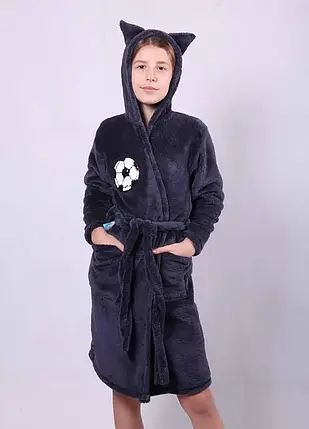 Халатпідліток хлопчик теплий велсофт  махровий  на запах Tianna Style 1554  темно-синий, фото 2