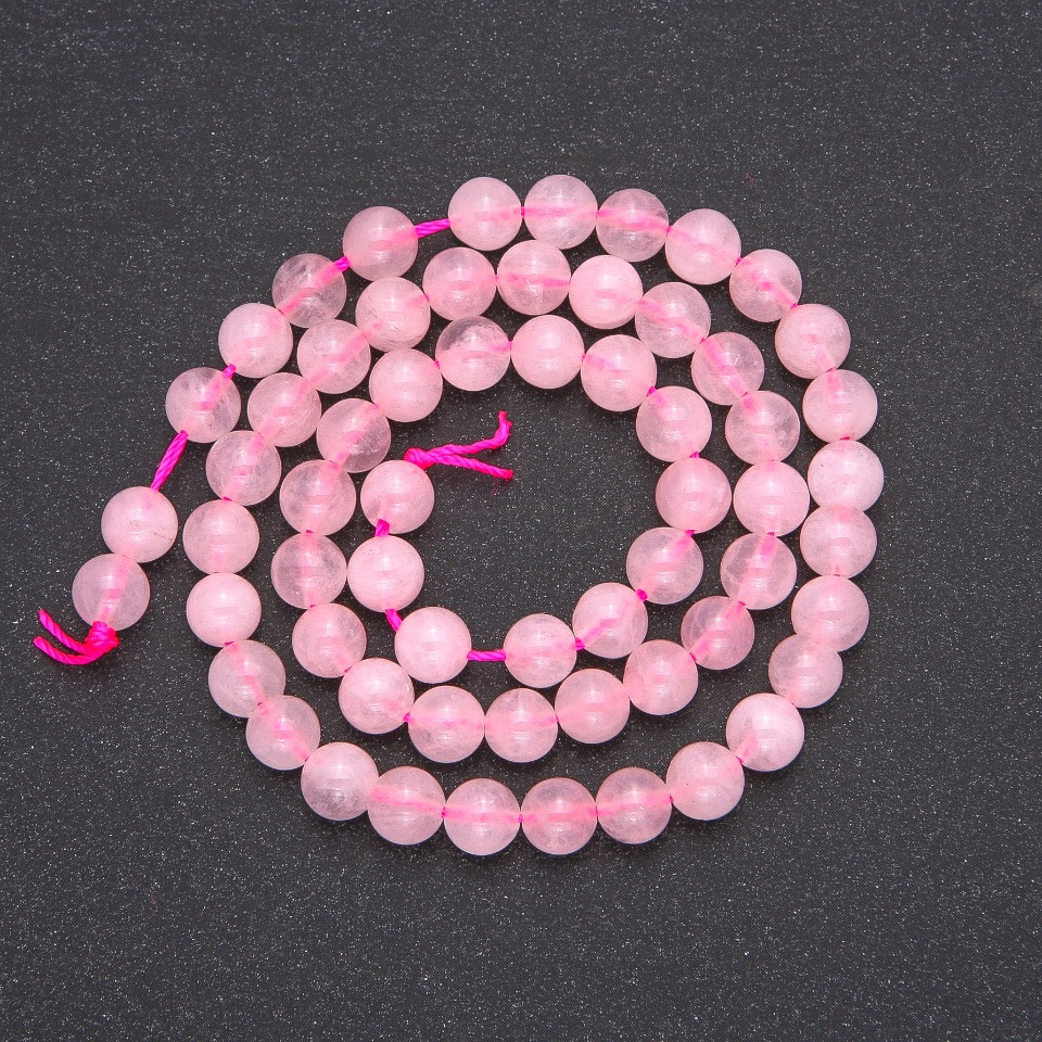 Бусини на нитці Рожевий Кварц гладка кулька d-6.5 (+-) мм L-39 см+-