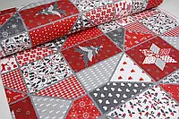 Новорічна тканина для скатертин серветок декоративних подушок Туреччина Новорічний пічворк червоний з сірим
