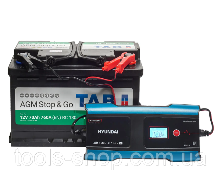 Зарядний пристрій Hyundai HY 810: 8А для 12В, 150А/год для свинцево-кислотних батарей (WET), AGM, GEL, LiFePO4, фото 1