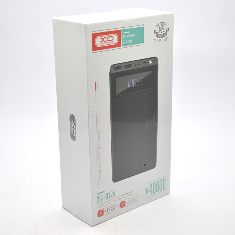 Зовнішній акумулятор з ліхтариком Power Bank XO PR124 Digital Display 40000 mAh Black Чорний