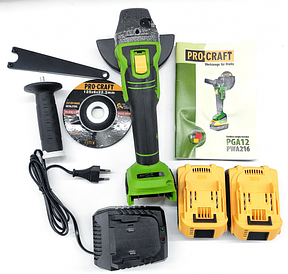 Болгарка акумуляторна Procraft PWA-216 кейс, два аккумулятори 20В, 4А ,безщітковий двигун 7000 об.