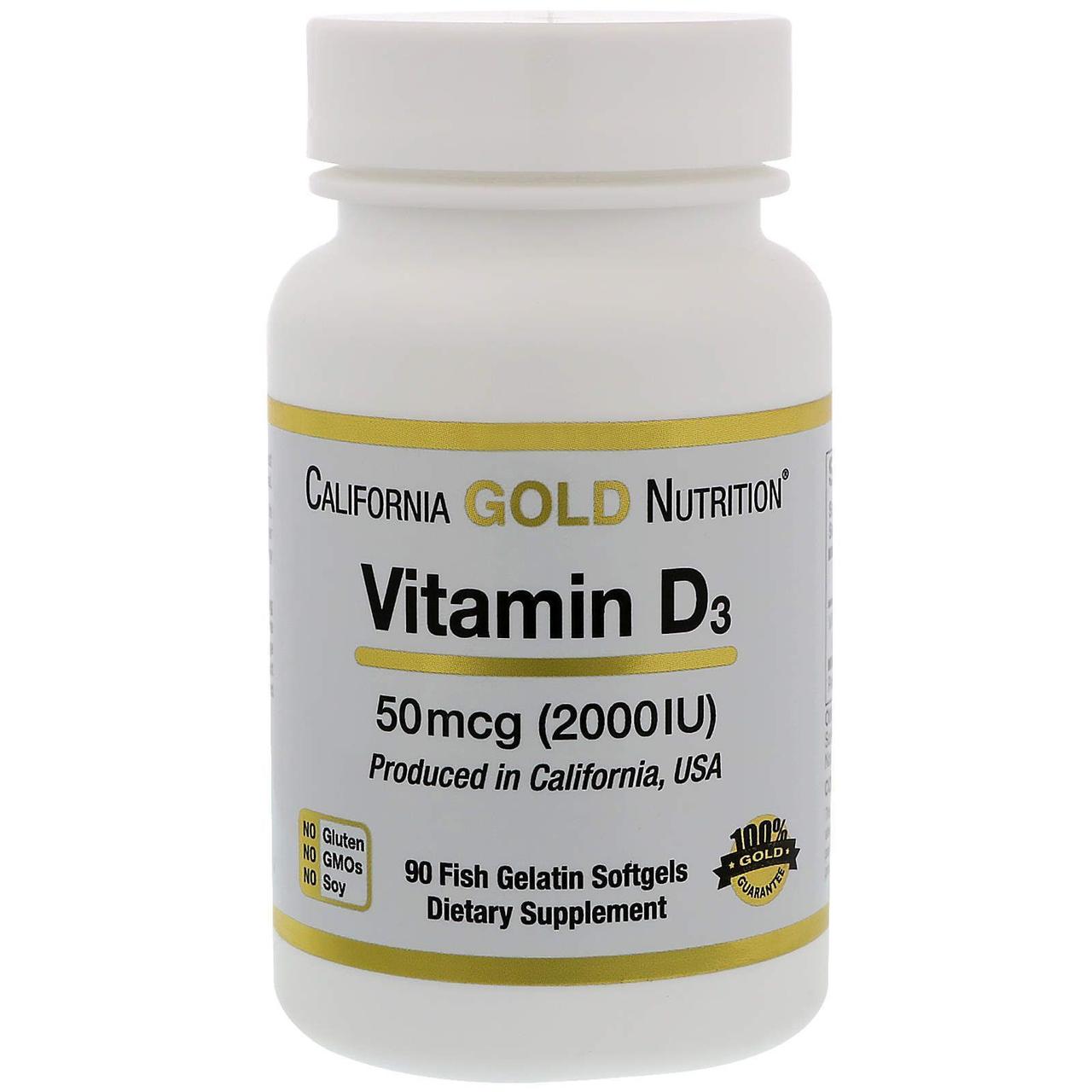 Вітамін D3 California Gold Nutrition Vitamin D3 2000 IU 90 Fish Gelatin Softgels