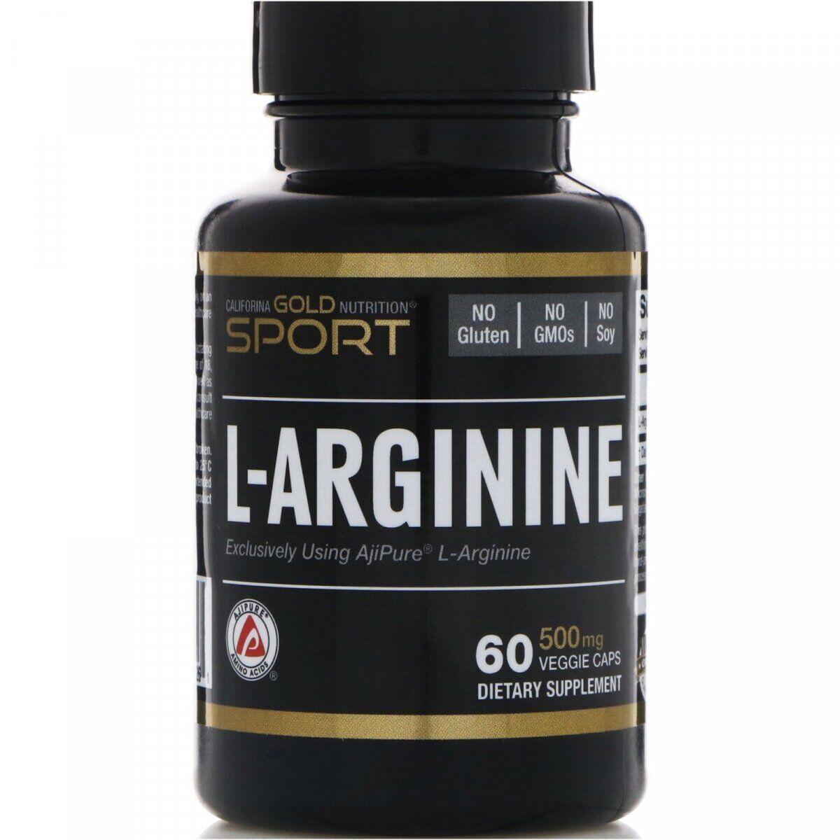 L-аргінін California Gold Nutrition L-Arginine, AjiPure, 500 mg, 60 Veggie Caps